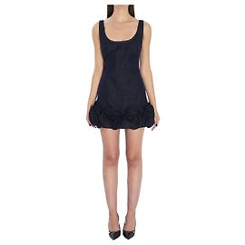 Self portrait Mini robe en denim à fleurs 3D