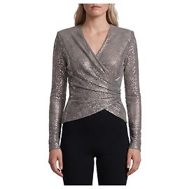 Self portrait Graues Mesh-Wrap-Top mit Strass