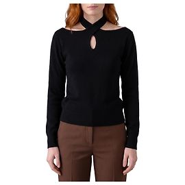 Federica Tosi Top preto de lã e cashmere com gola cruzada