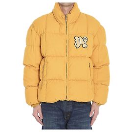 Palm Angels Casaco puffer de veludo cotelê monograma