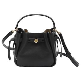 Bolsa bucket mini Romy Tory Burch em couro preto