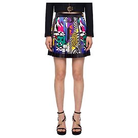 Versace Minifalda plisada de sarga de seda estampada