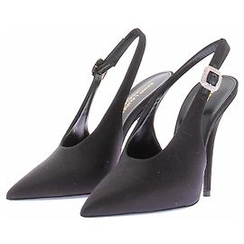 Autre Marque SAINT LAURENT Heeled Slingbacks Black Leather 37