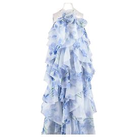 Autre Marque Vestido longo azul com estampa floral e folhos AJE