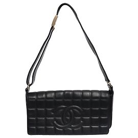 Chanel Bolsa de ombro vintage 2002 Chocolate bar preta