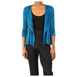 Pleats Please Cardigã plissado azul-petróleo aberto na frente - size M