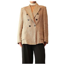 Isabel Marant Etoile Blazer de lin com padrão pied-de-poule castanho - size UK 12