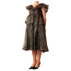Ganni Braunes Kleid mit Leopardenprint, Stufenrock und V-Ausschnitt