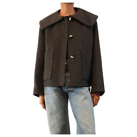 Ganni Casaco cropped em mistura de lã carvão - size UK 6