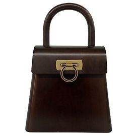 Bolsa vintage de madeira castanha Salvatore Ferragamo