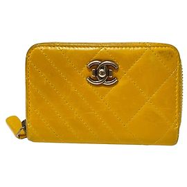 Chanel Matelassé Card Case in Yellow Leather