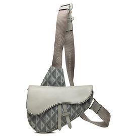 Sac Saddle Dior en toile CD Diamond et cuir de veau Gris