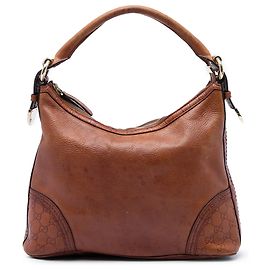 Bolsa de Ombro Signoria Gucci em couro de bezerro granulado marrom tamanho Medium com acabamento Guccissima