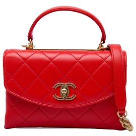 Chanel Red Small Quilted Lambskin Trendy Spirit Top Handle Bag Tasche