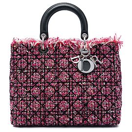 Dior Pink Large Tweed Cannage Fringe Lady Dior