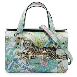 Gucci White New Shangai Mini Calfskin Tiger Horsebit 1955 Foldover Top Handle Bag