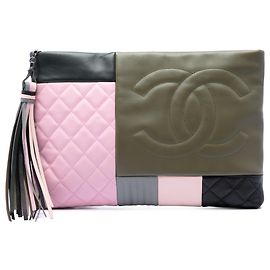 Chanel Verde Large Lambskin Colorblock Patchwork O Case