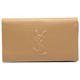 Autre Marque Clutch Saint Laurent Belle de Jour Large em couro de bezerro texturizado Bege
