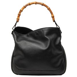 Bolso Satchel Gucci de piel de becerro negra con Bamboo y Web