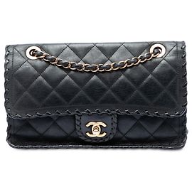 Chanel Black Medium Quilted Iridescent Calfskin Happy Stitch Flap
