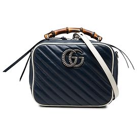 Borsa Gucci Blue Small GG Marmont Matelassé in pelle di vitello diagonale con manico in bambù Torchon