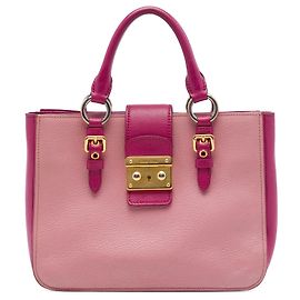 Miu Miu Satchel Madras bicolor rosa em pele de cabra