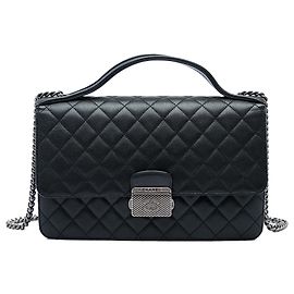 Chanel Black Medium Quilted Goatskin CC University Flap