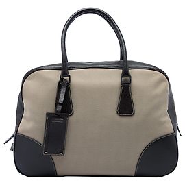Prada Beige Cinghiale Trimmed Canvas Canapa Bauletto Bag