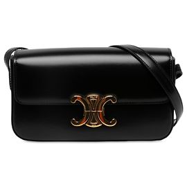 Céline Sac à épaule Celine Claude en cuir de veau brillant noir avec Triomphe