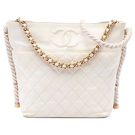 Borsa Chanel En Vogue Rope Satchel in vitello stropicciato bianco