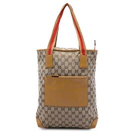 Bolso Tote Gucci de lona GG beige con banda Web