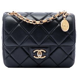 Chanel Mini Square Quilted Lambskin Bijoux Logo Chain Flap Noir