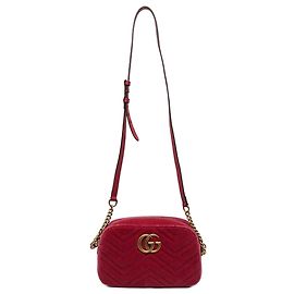 Gucci Red Small GG Marmont Matelasse Velvet Crossbody