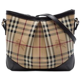 Borsa a tracolla Burberry Beige Haymarket Check in tela rivestita Hartham