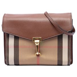 Burberry Brown Small Leather and House Check Canvas Derby Macken Crossbody
