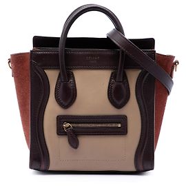 Céline Celine Bolsa Luggage Nano em couro de bezerro tricolor e camurça marrom