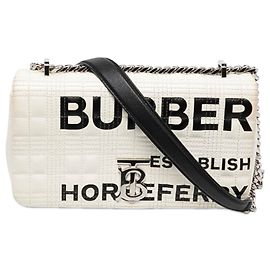 Burberry White Small Quilted Coated Canvas Horseferry Lola Crossbody