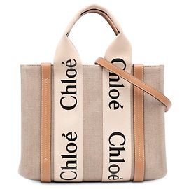 Chloé Woody Satchel Kleine Canvas Tasche Beige