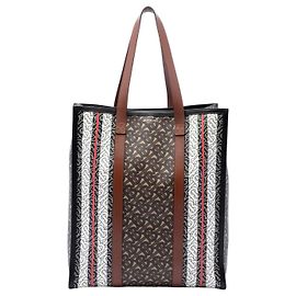 Saco Tote Vertical Burberry Brown TB Monogram E-Canvas Stripe