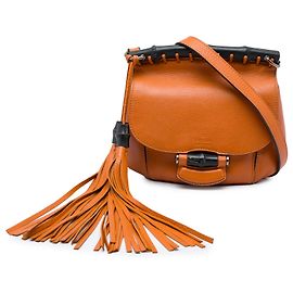 Gucci Orange Small Calfskin Bamboo Nouveau Fringe Crossbody