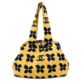 Chanel Yellow CC Printed Canvas Floral Frame Handtasche