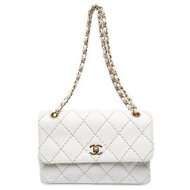 Chanel White Medium Lambskin Wild Stitch Single Flap