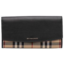Carteira Continental Porter Burberry em couro preto e nylon Haymarket Check
