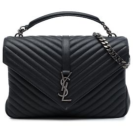 Autre Marque Saint Laurent Black Large Chevron Sheepskin Monogram College Satchel