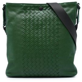 Bottega Veneta Borsa a tracolla in nappa verde con rifiniture Intrecciato