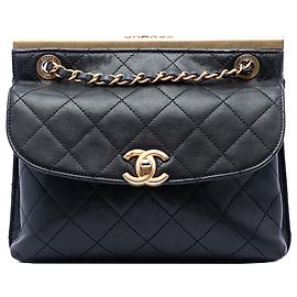 Chanel Black CC Quilted Calfskin Double Sided Metal Frame Flap
