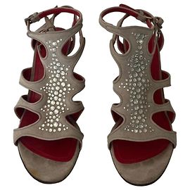 Cesare Paciotti Rhinestone Suede Stiletto Sandals