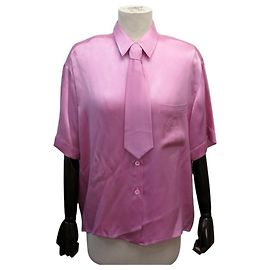 CAMISA CHANEL 31 RUE CAMBON BLOUSE 38 M SEDA ROSA GRAVATA LAVALIERE TOP