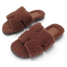 Hermès NUEVAS SANDALIAS HERMES IZMIR H222849ZHX3390 MULES 42 PIEL DE LANA MARRÓN