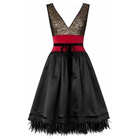 Vestido Carolina Herrera de encaje negro, satén y plumas